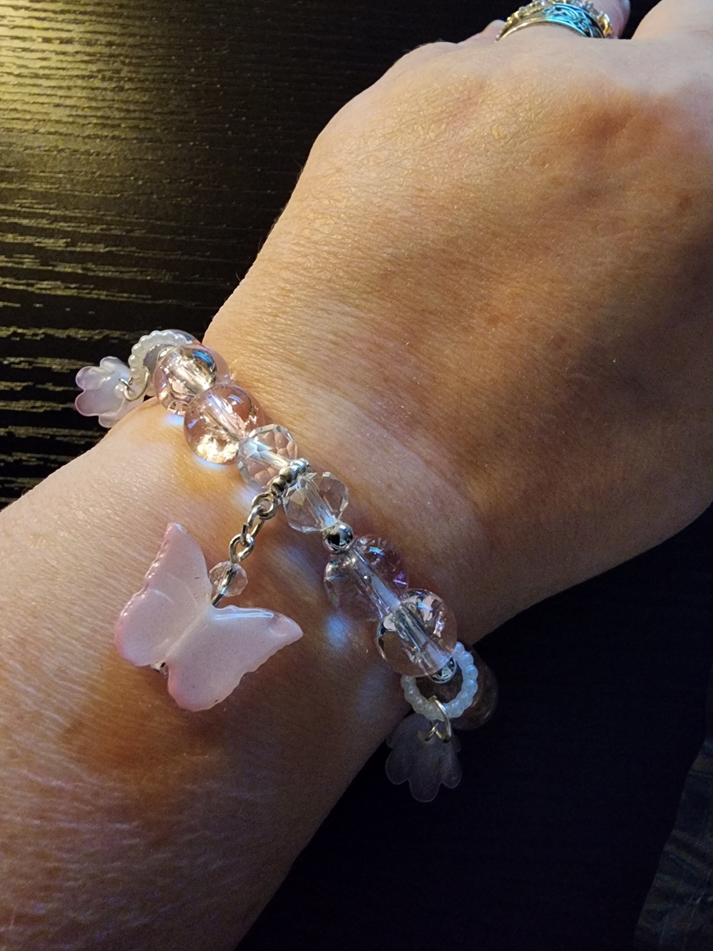 Pink Butterfly Charm Beaded Bracelet
